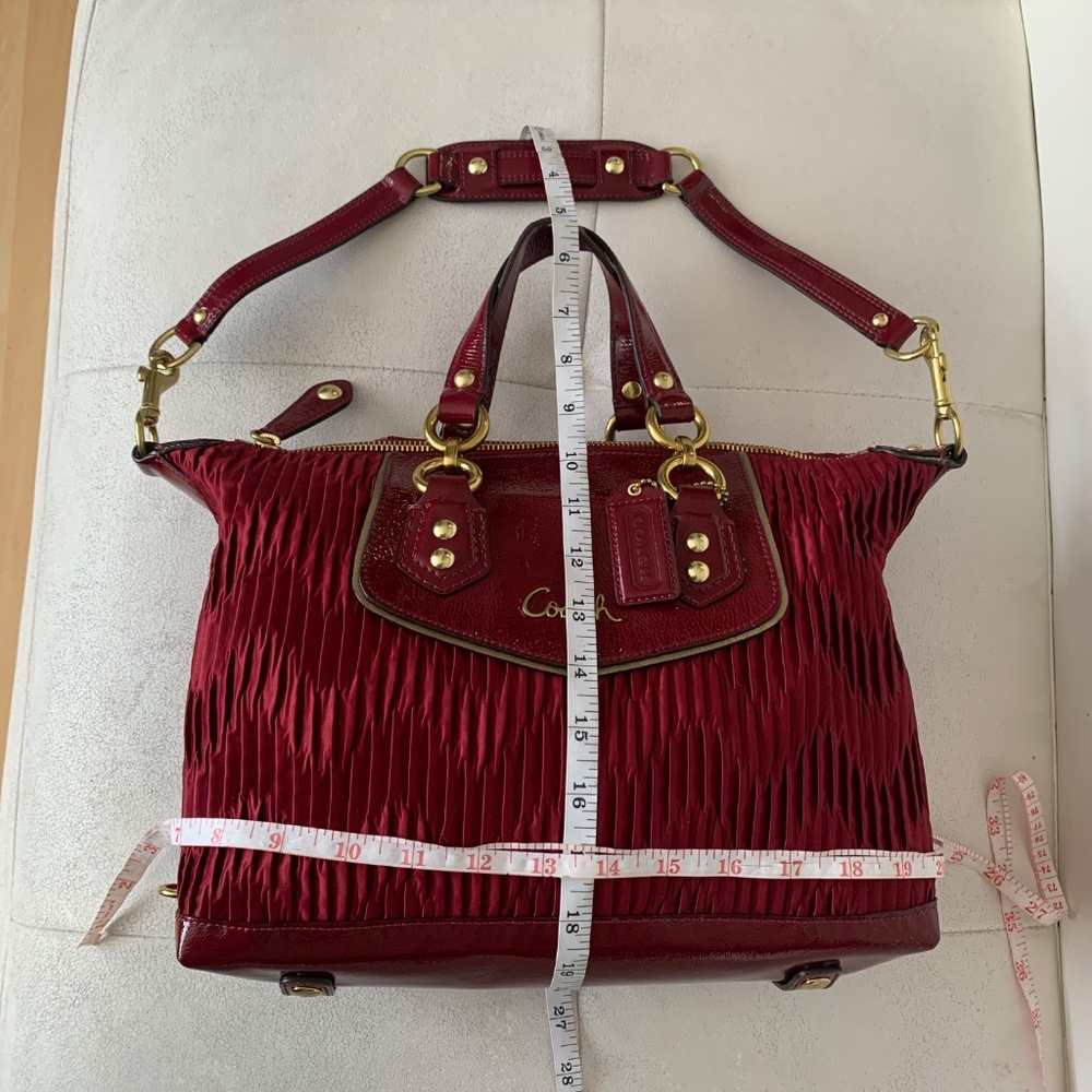 Coach Ashley Gathered Satin and Patent Leather Satchel in Bordeaux Med. Burgundy - Picture 11 of 16